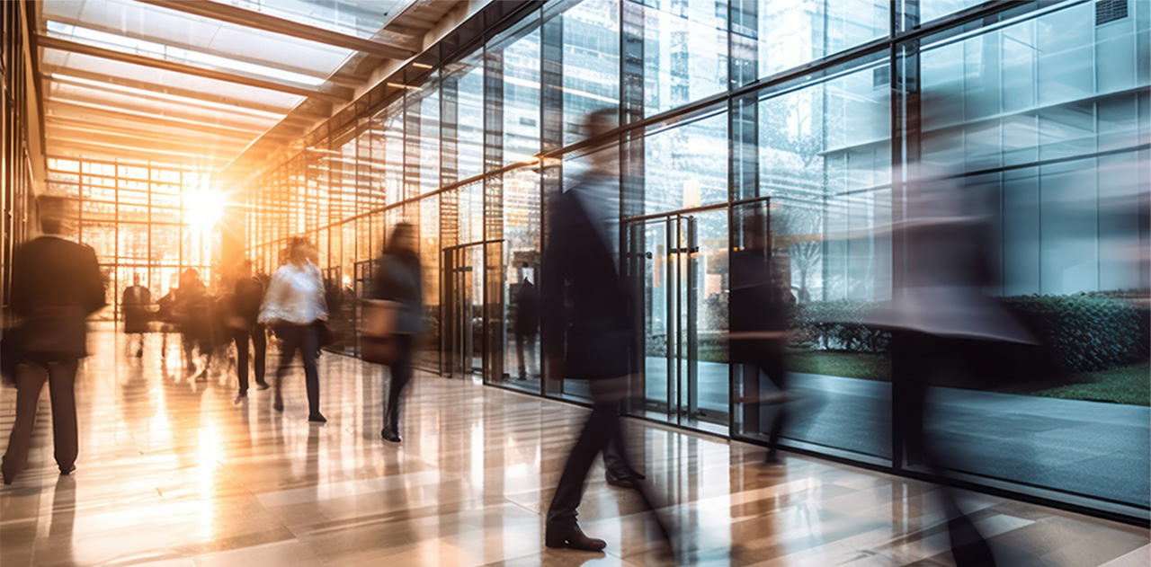 crowd of businesspeople in a bright modern office lobby with long exposure motion blur effect crowd of businesspeople in a bright modern office lobby with long exposure motion blur effect
